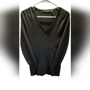 Lauren Ralph Lauren Blouse Womans Medium Black Stretch Ribbed Preppy Classic